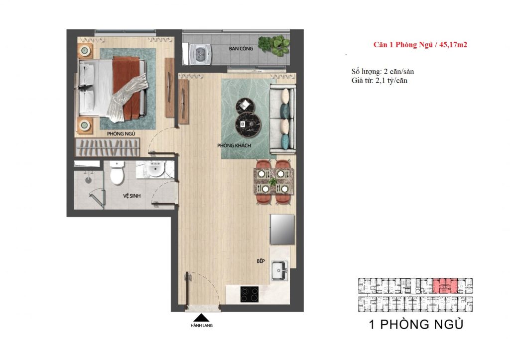 Căn hộ The Pathway P2 Sầm Sơn - Cập nhật đầy đủ nhất 11 MB can 1PN The Pathway 1536x1040 1