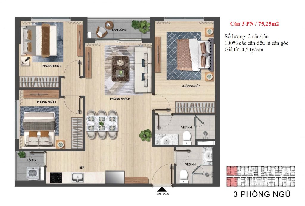 Căn hộ The Pathway P2 Sầm Sơn - Cập nhật đầy đủ nhất 8 MB can 3PN The Pathway 1536x1040 1
